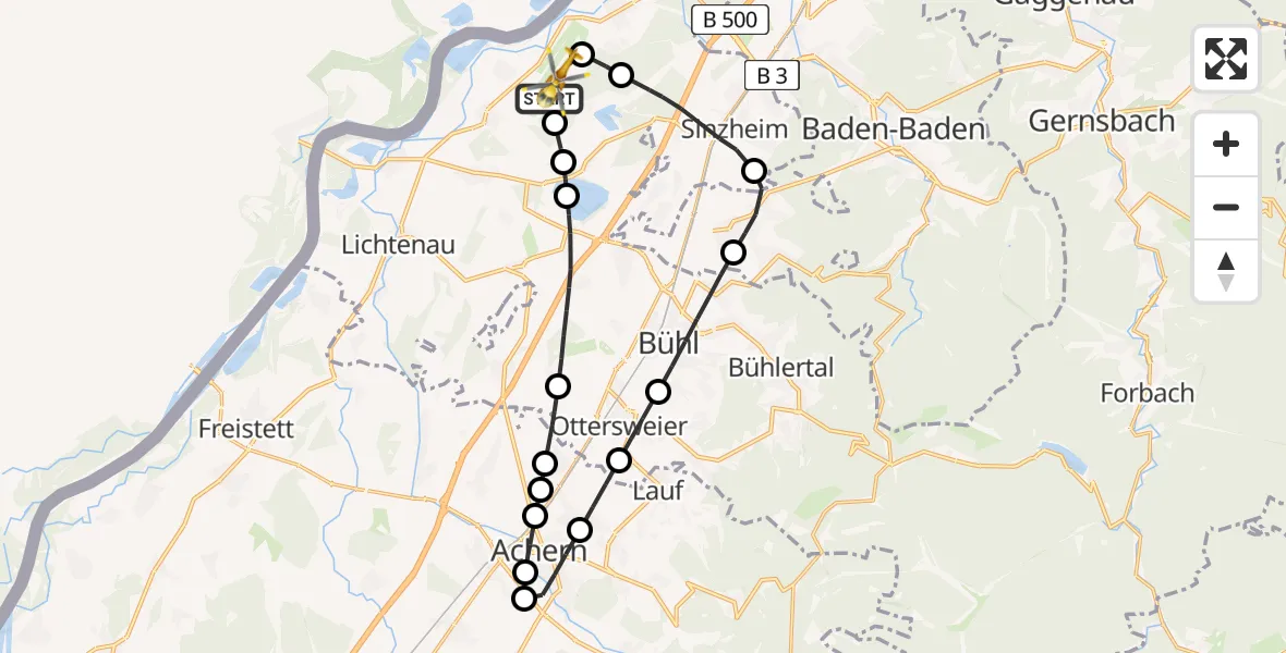 Flugroute Rettungshubschrauber Karlsruhe Baden-Baden Flughafen - Karlsruhe Baden-Baden Flughafen, 01 September 2026, 12:23