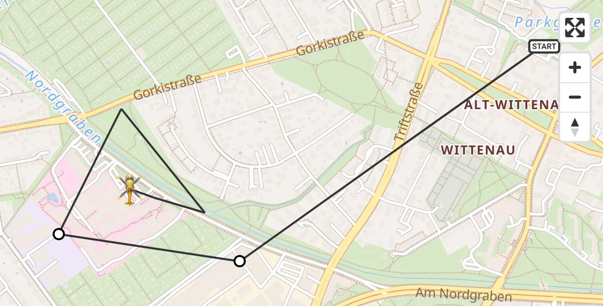 Flugroute Rettungshubschrauber Berlin - Vivantes Humboldt Clinic, 01 September 2026, 12:25