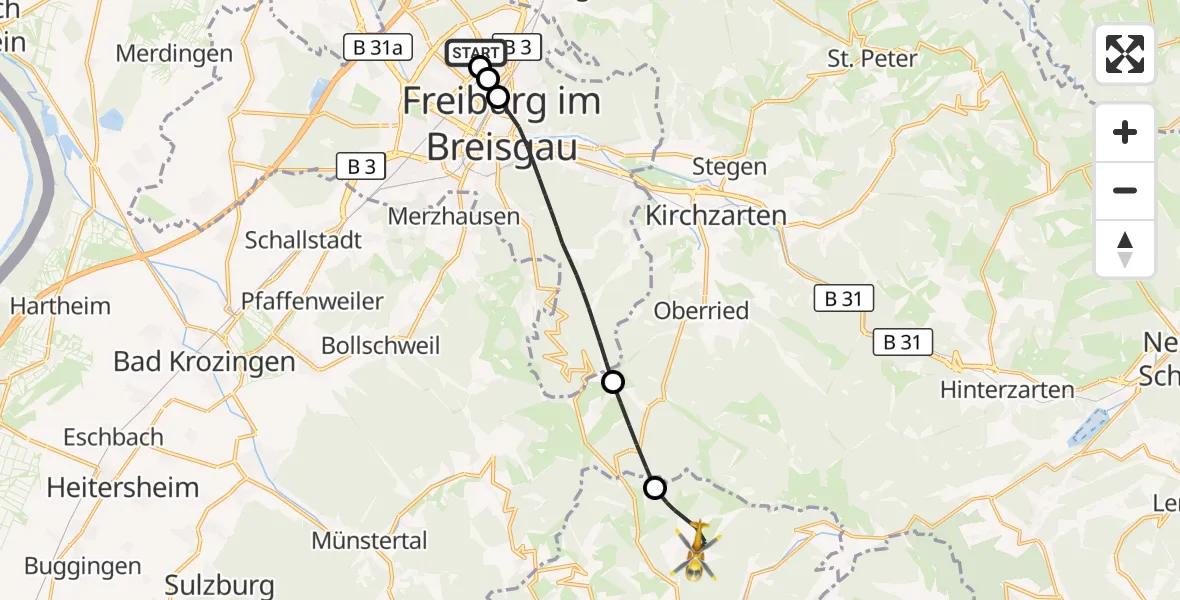 Flugroute Ambulanzhubschrauber Freiburg im Breisgau Flugplatz - Todtnau, 01 September 2026, 12:27