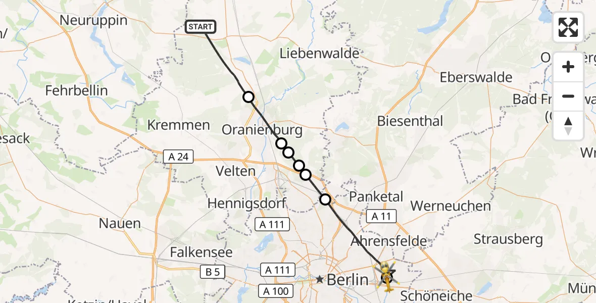 Flugroute Rettungshubschrauber Löwenberger Land - Berlin Emergency Hospital, 01 September 2026, 12:30