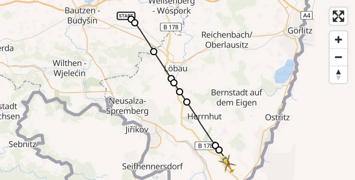 Flugroute Rettungshubschrauber Kubschütz - Mittelherwigsdorf, 01 September 2026, 12:31