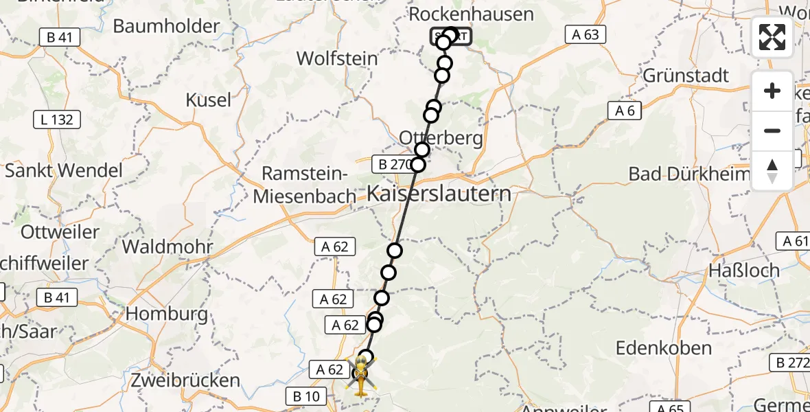 Flugroute Rettungshubschrauber Rockenhausen - Rodalben, 01 September 2026, 12:32