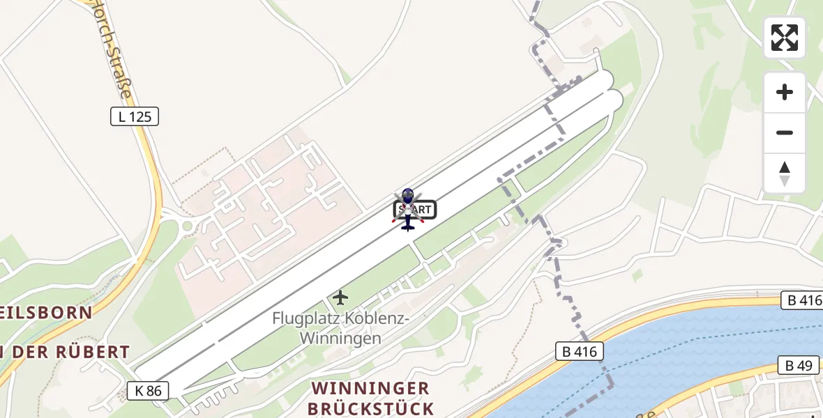 Flugroute Polizeihubschrauber Koblenz-Winningen Flugplatz - Koblenz-Winningen Flugplatz, 01 September 2026, 12:35