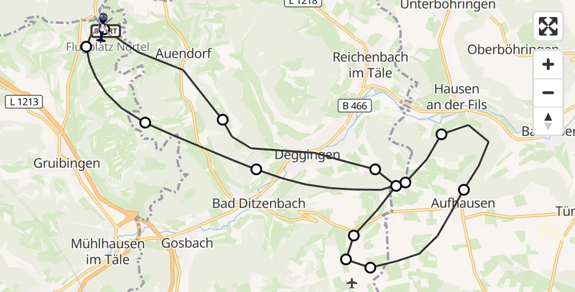 Flugroute Polizeihubschrauber Gruibingen-Nortel Flugplatz - Gruibingen-Nortel Flugplatz, 01 September 2026, 12:41