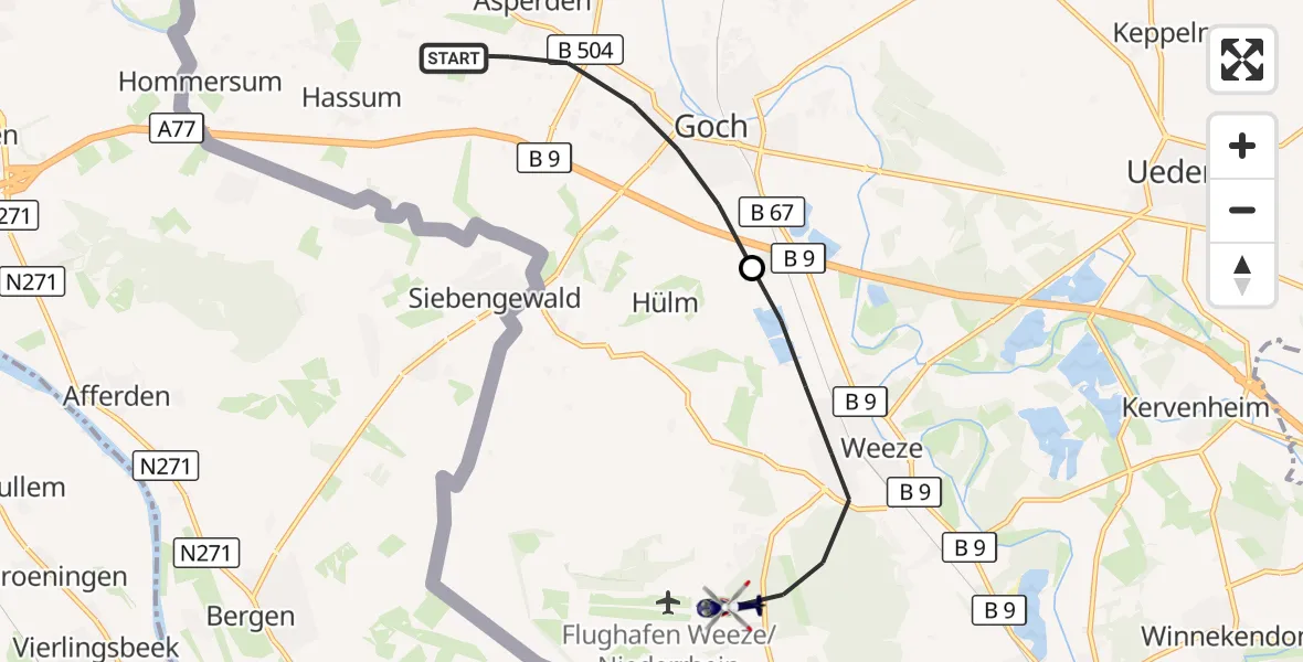 Flugroute Polizeihubschrauber Goch - Weeze, 01 September 2026, 12:45