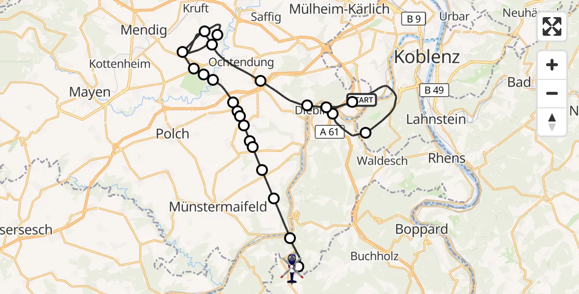 Flugroute Polizeihubschrauber Winningen - Morshausen, 01 September 2026, 12:46