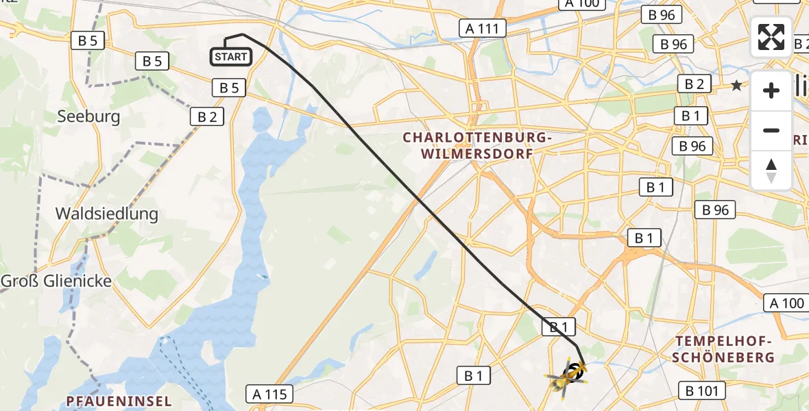 Flugroute Rettungshubschrauber Berlin - Charité Clinic Benjamin Franklin Campus, 01 September 2026, 12:46