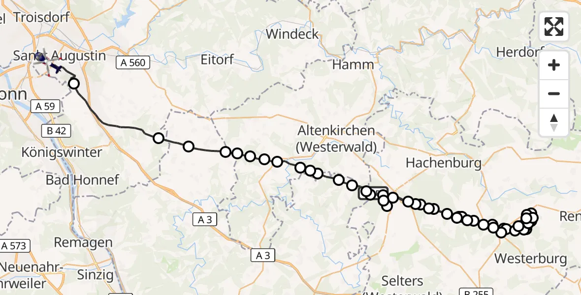 Flugroute Polizeihubschrauber Wahlrod - Sankt Augustin, 01 September 2026, 12:47