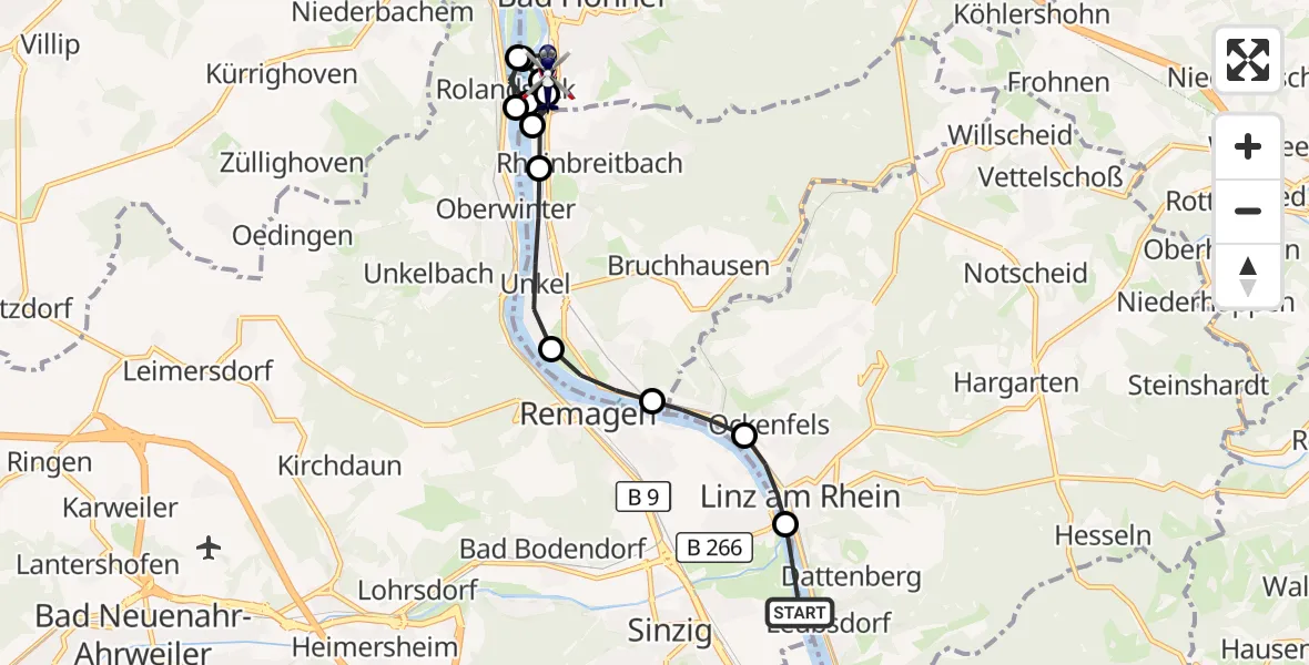 Flugroute Polizeihubschrauber Sinzig - Bad Honnef, 01 September 2026, 12:52