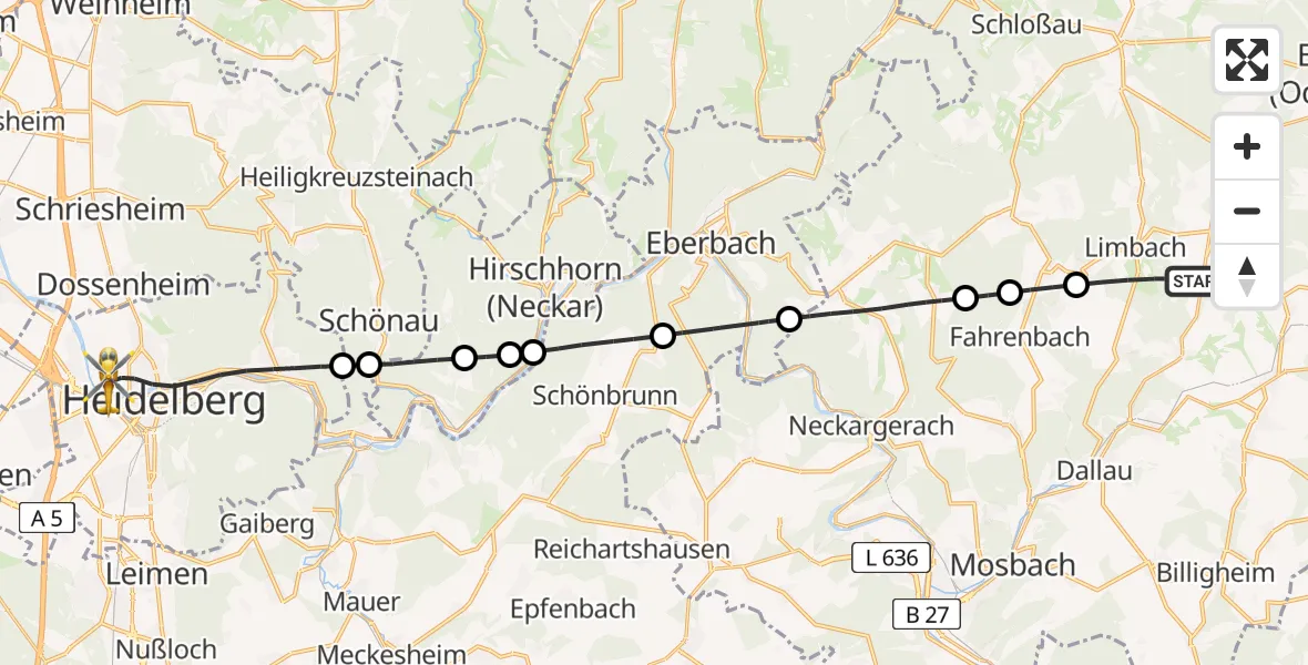 Flugroute Rettungshubschrauber Limbach - Heidelberg, 01 September 2026, 12:55