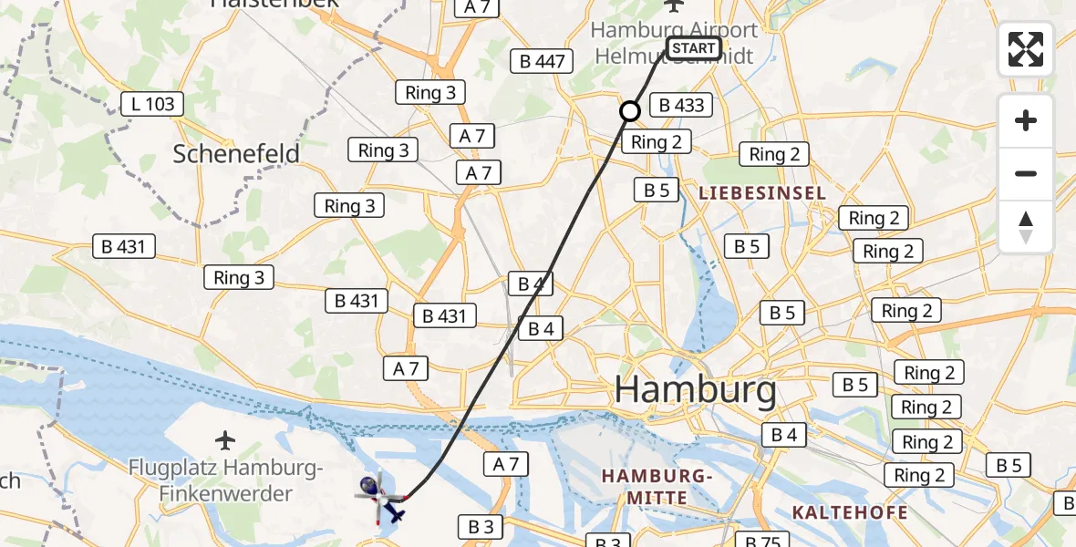 Flugroute Polizeihubschrauber Hamburg Helmut Schmidt Flughafen - Hamburg, 01 September 2026, 12:57