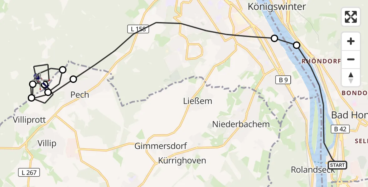 Flugroute Polizeihubschrauber Bad Honnef - Bonn, 01 September 2026, 13:00