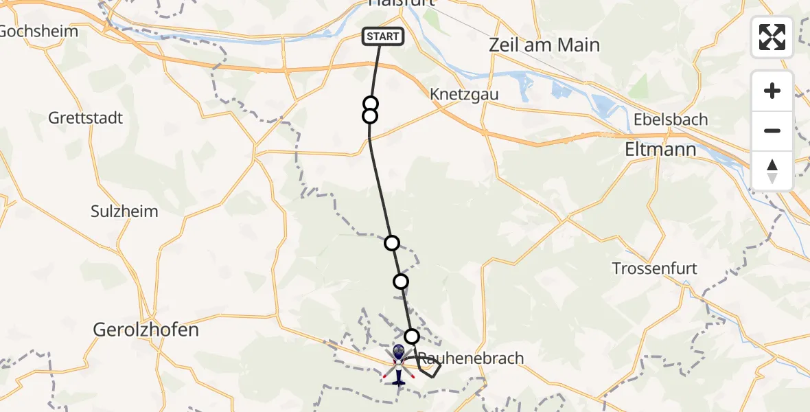 Flugroute Polizeihubschrauber Knetzgau - Rauhenebrach, 01 September 2026, 13:03