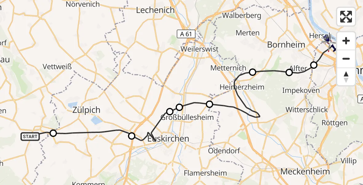Flugroute Polizeihubschrauber Nideggen - Bonn, 01 September 2026, 13:04