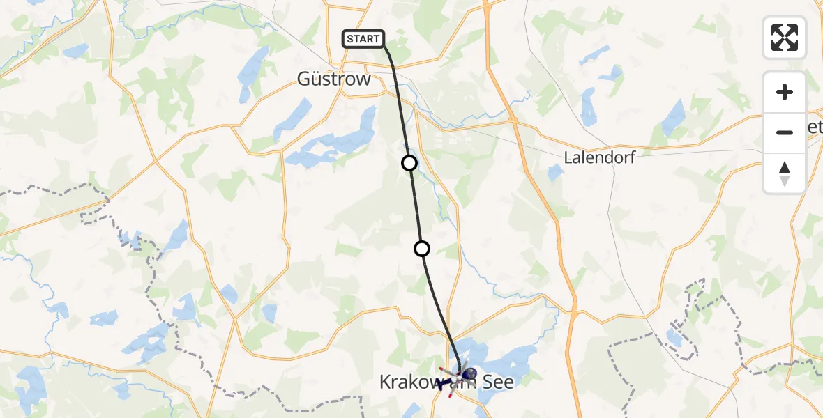 Flugroute Polizeihubschrauber Güstrow - Krakow am See, 01 September 2026, 13:05