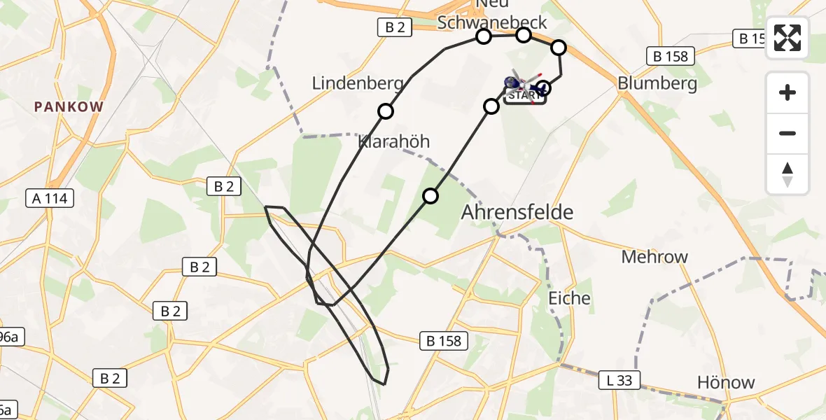 Flugroute Polizeihubschrauber Ahrensfelde Hubschrauberlandeplatz - Ahrensfelde Hubschrauberlandeplatz, 01 September 2026, 13:12