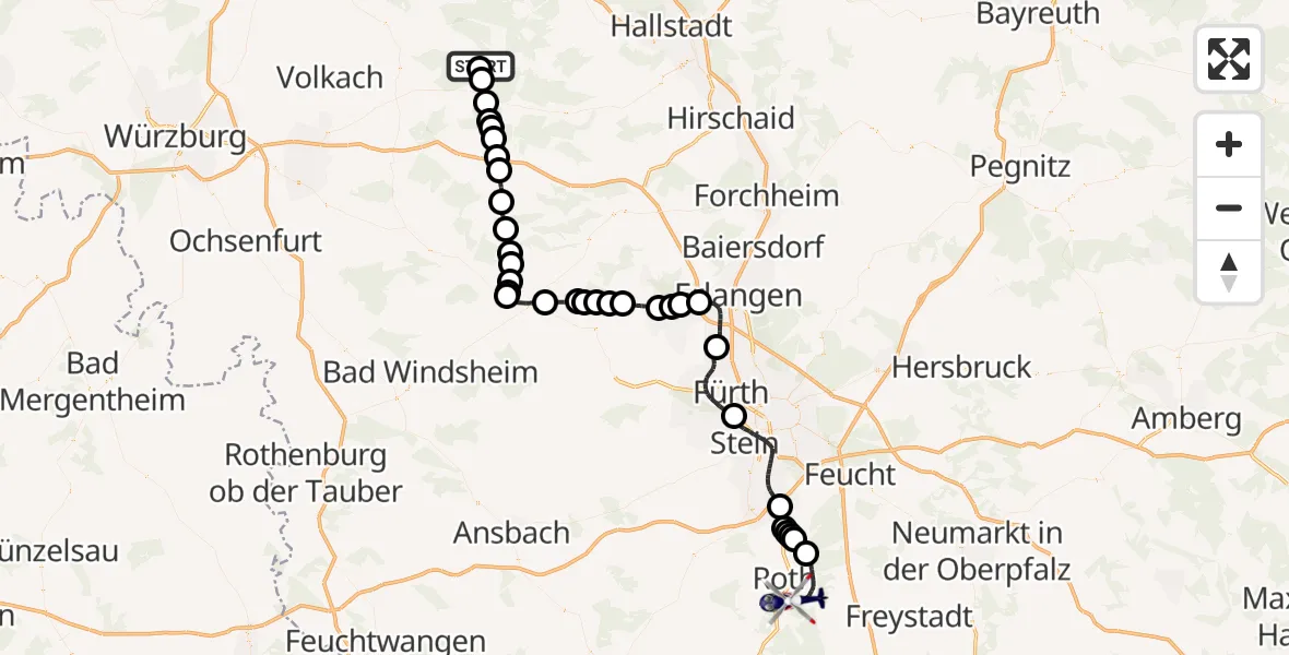 Flugroute Polizeihubschrauber Rauhenebrach - Roth, 01 September 2026, 13:13