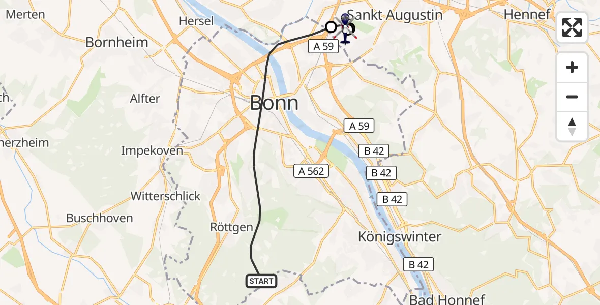 Flugroute Polizeihubschrauber Bonn - Sankt Augustin, 01 September 2026, 13:15