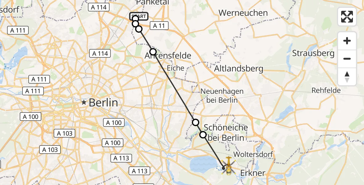 Flugroute Rettungshubschrauber Helios Clinic Berlin-Buch - Berlin, 01 September 2026, 13:21
