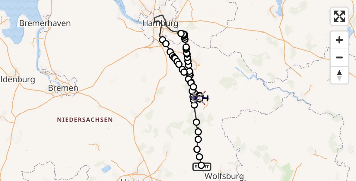 Flugroute Polizeihubschrauber Gifhorn Bundespolizei Hubschrauberlandeplatz - Uelzen, 01 September 2026, 13:22