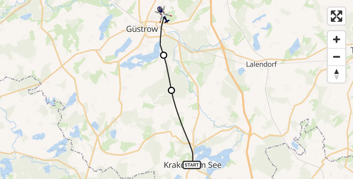 Flugroute Polizeihubschrauber Krakow am See - Güstrow, 01 September 2026, 13:30