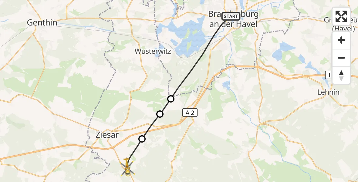 Flugroute Rettungshubschrauber Brandenburg an der Havel - Buckautal, 01 September 2026, 13:29