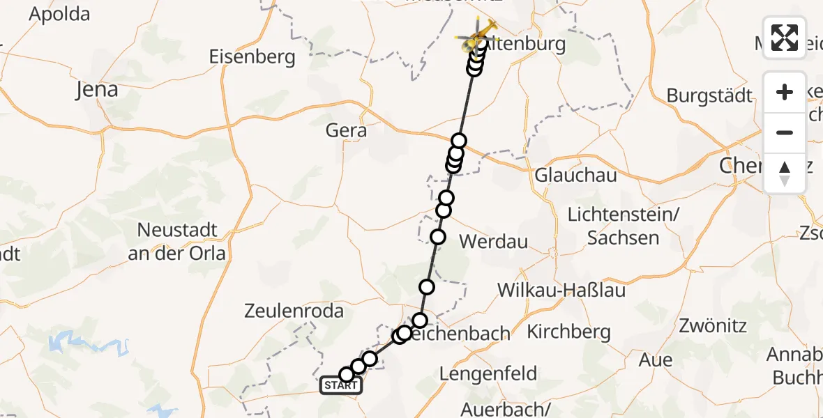Flugroute Rettungshubschrauber Zeulenroda-Triebes - Monstab, 01 September 2026, 13:32