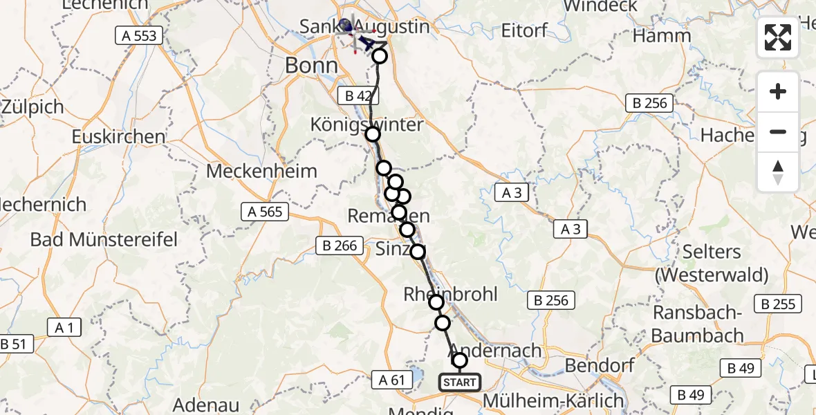 Flugroute Polizeihubschrauber Nickenich - Sankt Augustin, 01 September 2026, 13:37