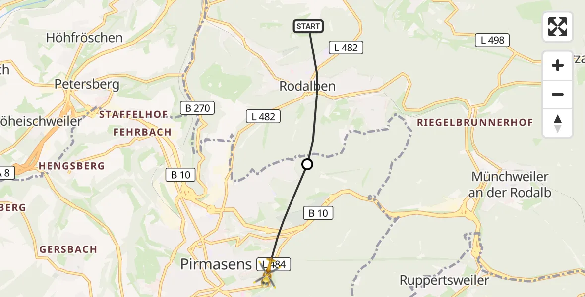 Flugroute Rettungshubschrauber Rodalben - Pirmasens, 01 September 2026, 13:39