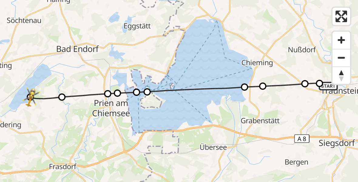 Flugroute Rettungshubschrauber Traunstein Hospital - Riedering, 01 September 2026, 13:39