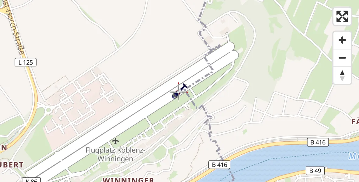 Flugroute Polizeihubschrauber Koblenz-Winningen Flugplatz - Koblenz-Winningen Flugplatz, 01 September 2026, 13:42