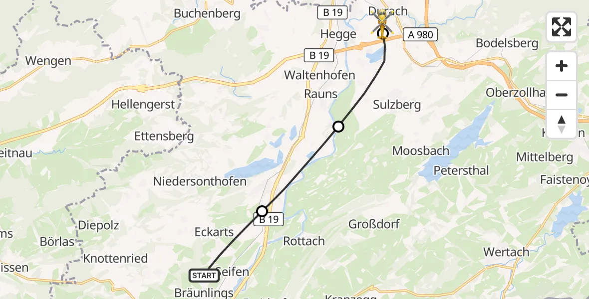 Flugroute Rettungshubschrauber Immenstadt i.Allgäu - Kempten-Durach Flugplatz, 01 September 2026, 13:44