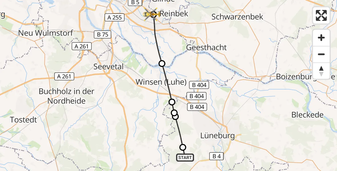 Flugroute Rettungshubschrauber Südergellersen - Christoph Hansa ADAC Hubschrauberlandeplatz, 01 September 2026, 13:44