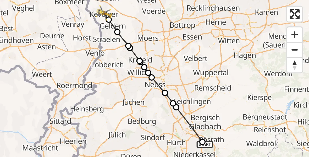 Flugroute Ambulanzhubschrauber Köln Bonn Flughafen - Kevelaer, 01 September 2026, 13:51