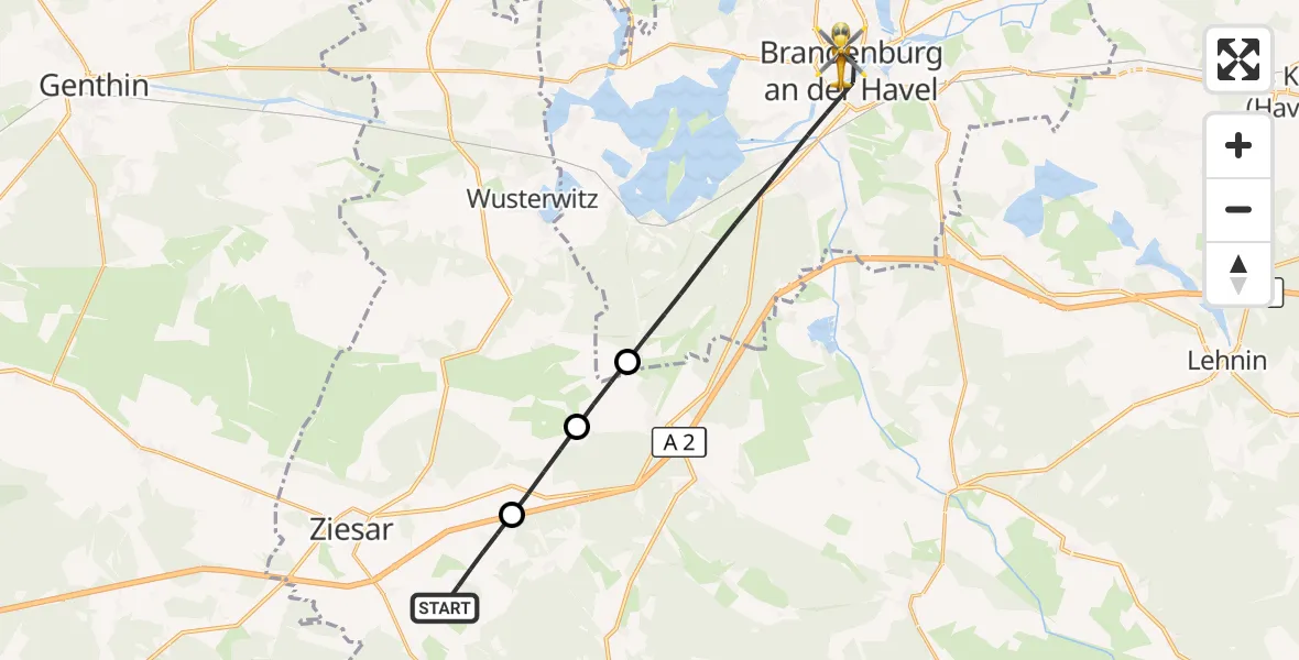 Flugroute Rettungshubschrauber Buckautal - Brandenburg an der Havel, 01 September 2026, 13:54