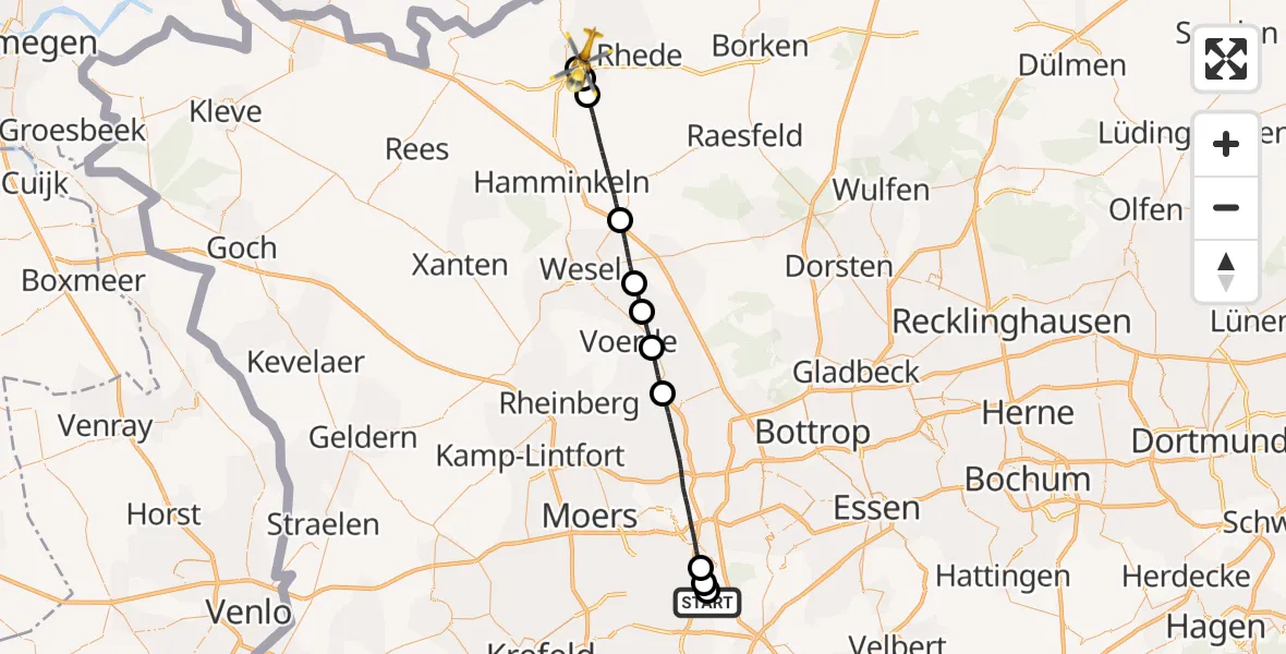 Flugroute Rettungshubschrauber Duisburg Air Rescue Hubschrauberlandeplatz (Christoph 9) - Bocholt, 01 September 2026, 13:57