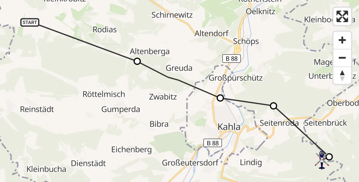 Flugroute Polizeihubschrauber Milda - Hummelshain, 01 September 2026, 14:03