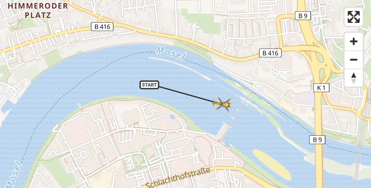 Flugroute Rettungshubschrauber Koblenz - Koblenz, 01 September 2026, 14:05