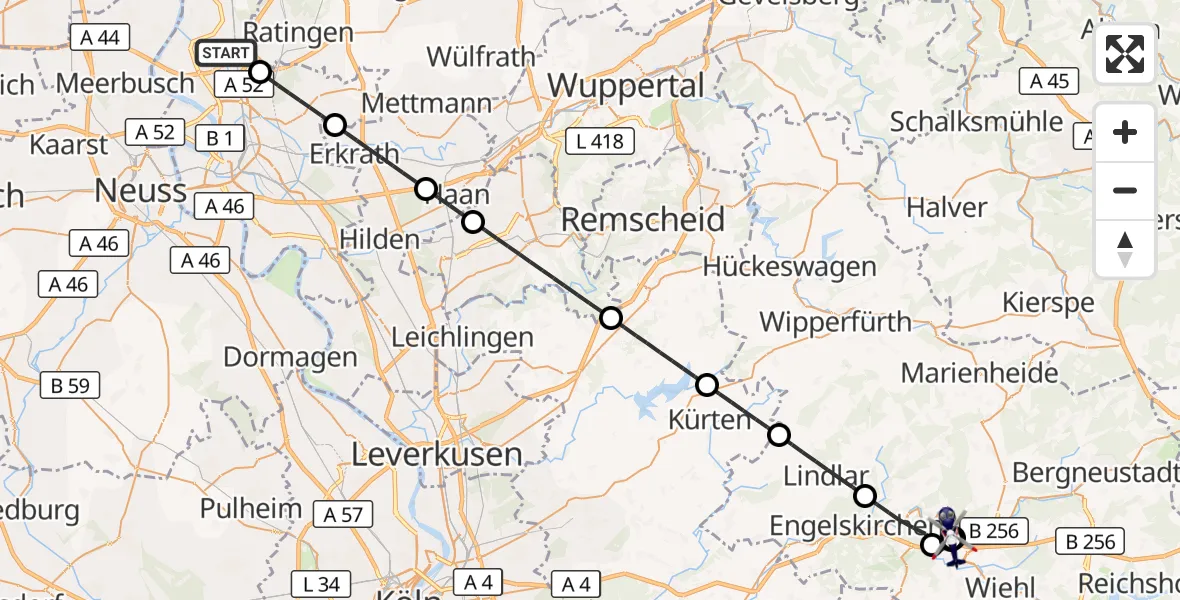 Flugroute Polizeihubschrauber Düsseldorf Flughafen - Gummersbach, 01 September 2026, 14:14