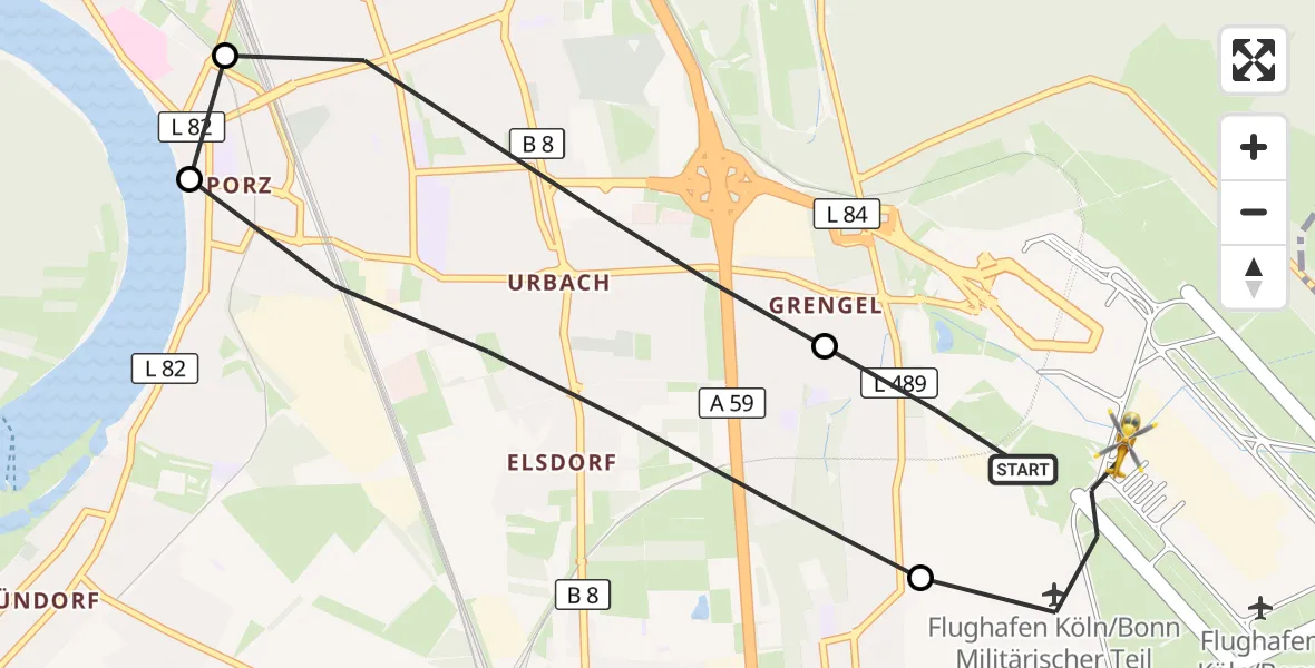 Flugroute Rettungshubschrauber Köln Bonn Flughafen - Köln Bonn Flughafen, 01 September 2026, 14:17