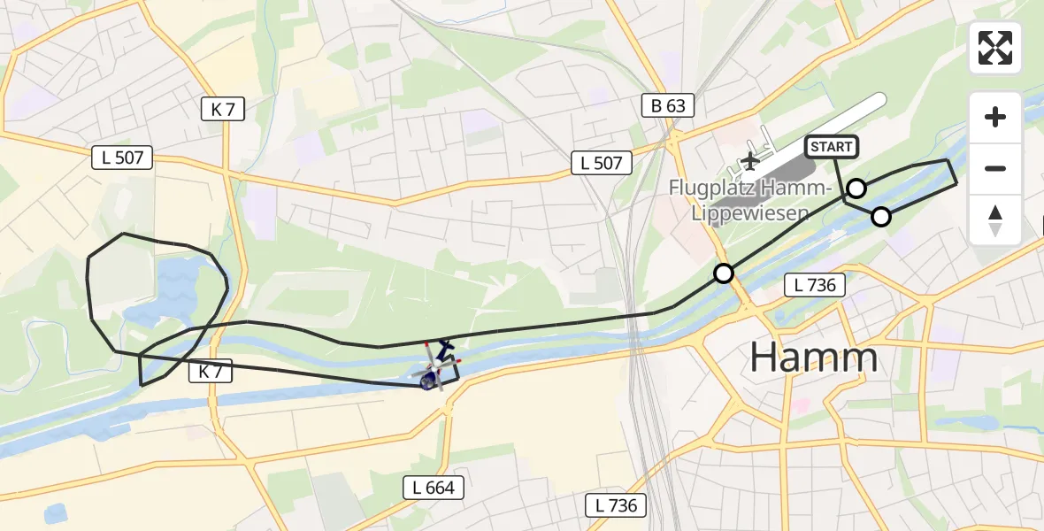 Flugroute Polizeihubschrauber Hamm-Lippewiesen Flugplatz - Hamm, 01 September 2026, 14:20