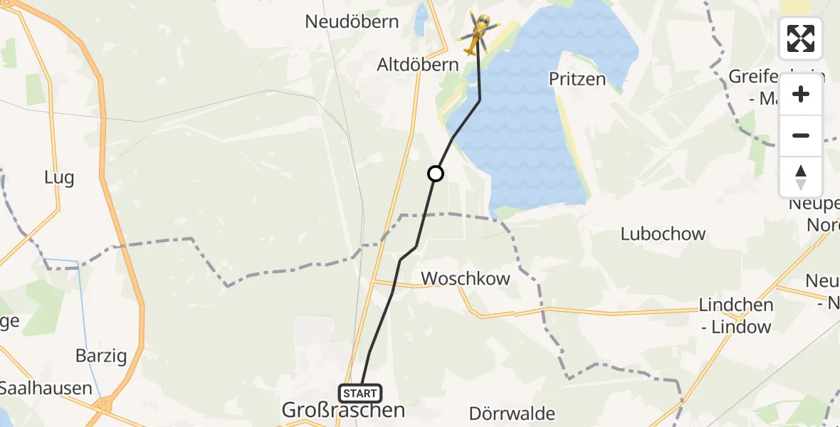 Flugroute Rettungshubschrauber Großräschen - Altdöbern, 01 September 2026, 14:25