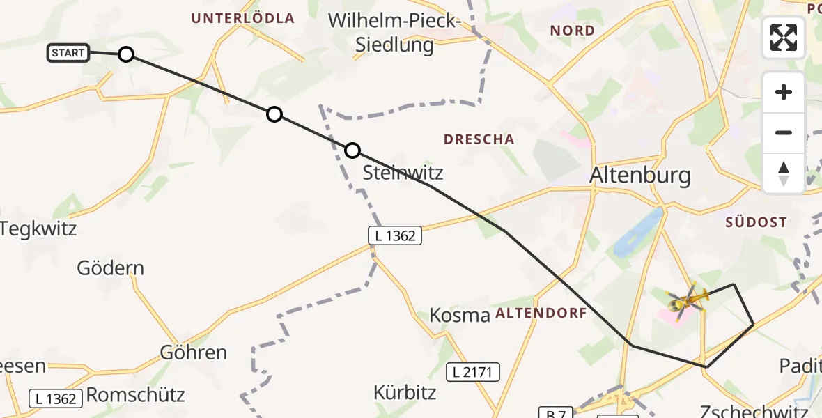 Flugroute Rettungshubschrauber Kriebitzsch - Altenburg, 01 September 2026, 14:26