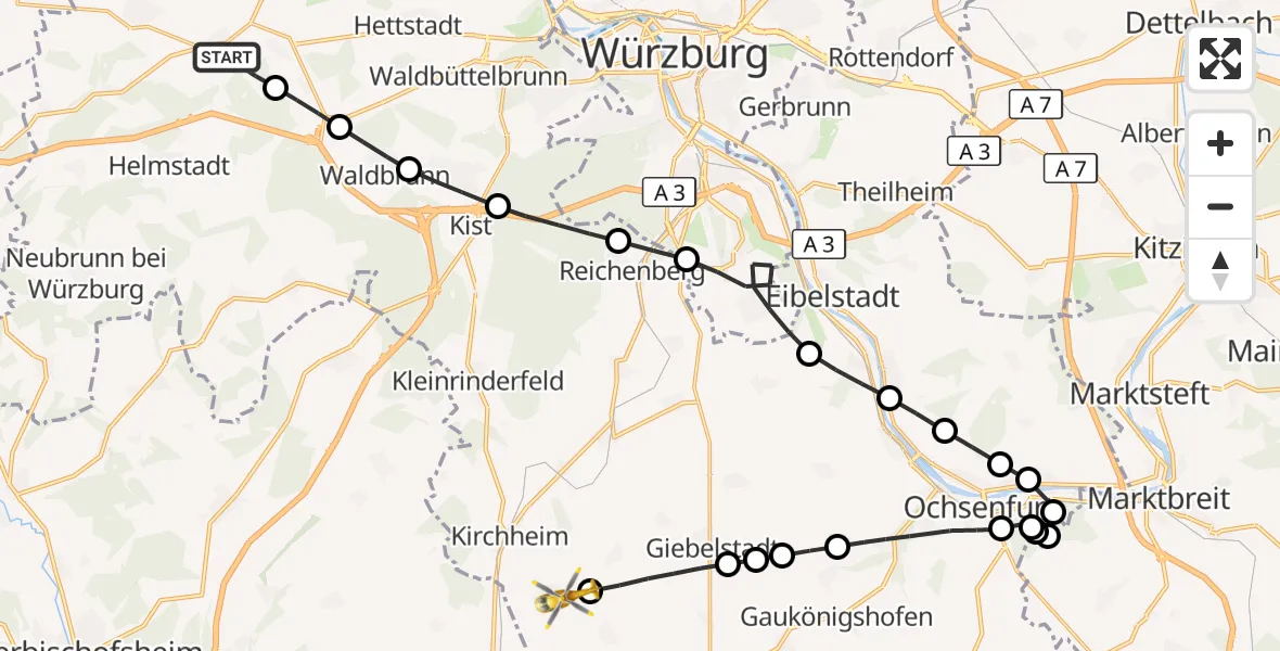 Flugroute Rettungshubschrauber Uettingen - Kirchheim, 01 September 2026, 14:29
