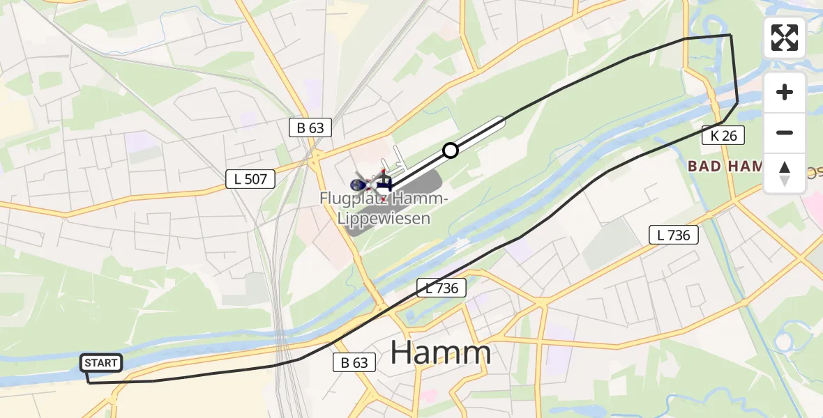 Flugroute Polizeihubschrauber Hamm - Hamm-Lippewiesen Flugplatz, 01 September 2026, 14:36