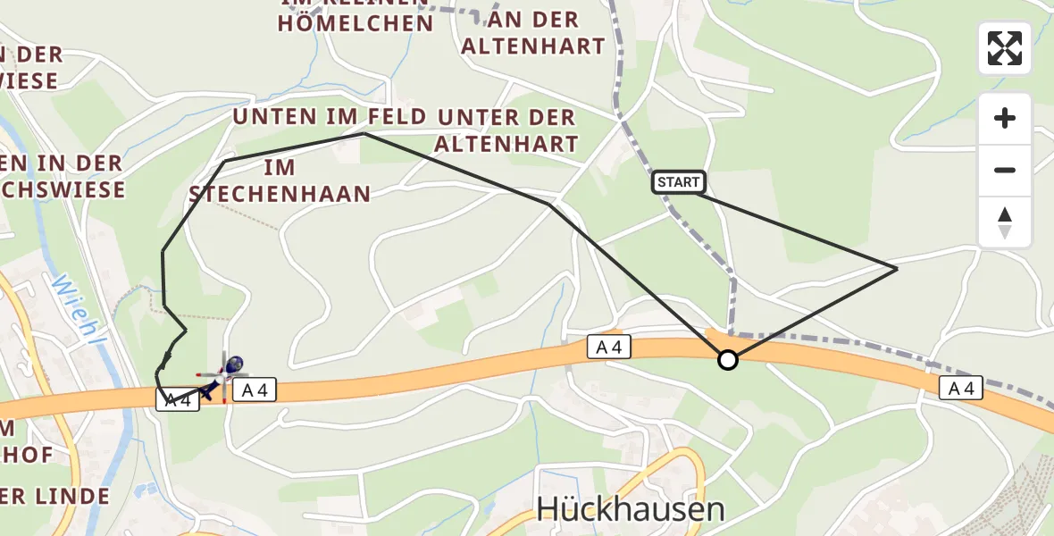 Flugroute Polizeihubschrauber Gummersbach - Wiehl, 01 September 2026, 14:39