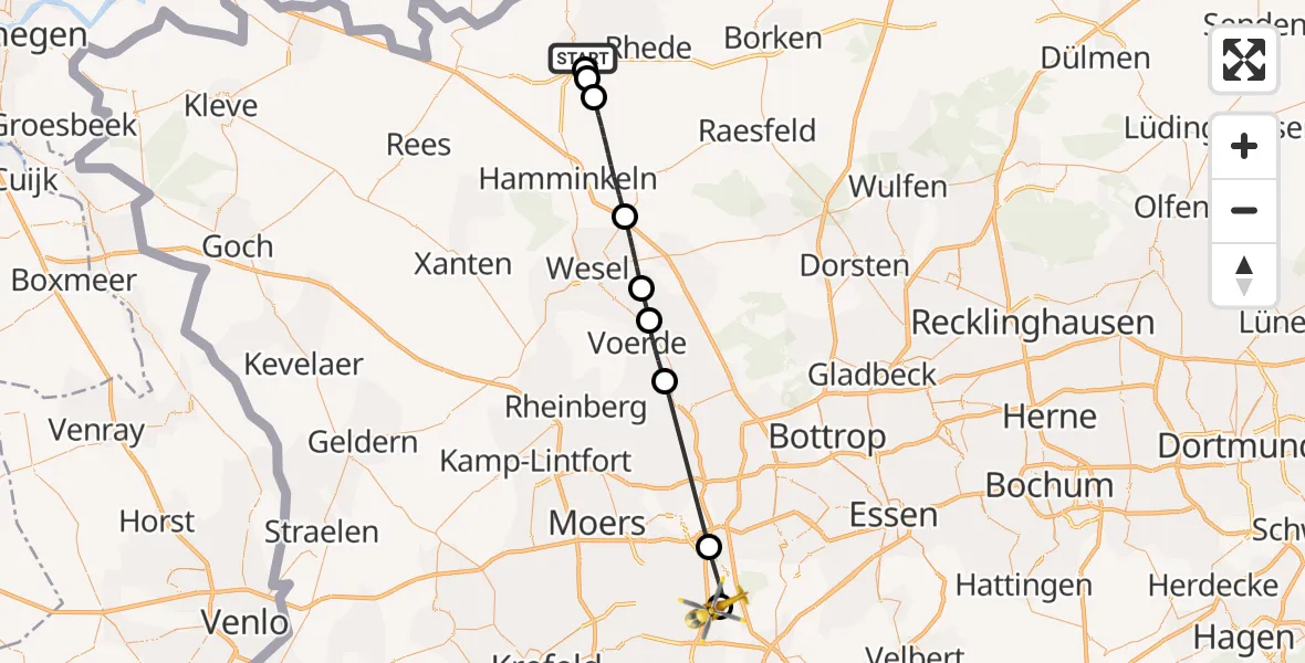 Flugroute Rettungshubschrauber Bocholt - Duisburg Air Rescue Hubschrauberlandeplatz (Christoph 9), 01 September 2026, 14:41