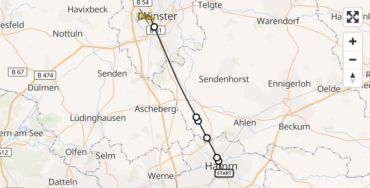 Flugroute Rettungshubschrauber Hamm - Münster, 01 September 2026, 14:42