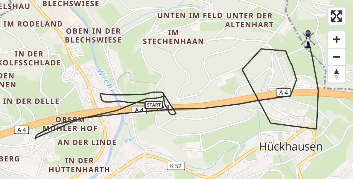 Flugroute Polizeihubschrauber Wiehl - Gummersbach, 01 September 2026, 14:45