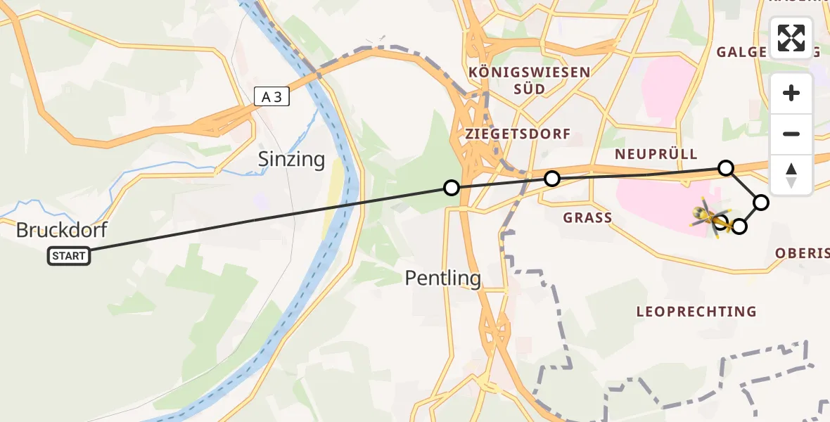 Flugroute Rettungshubschrauber Sinzing - DRF Air Rescue Station Regensburg / Regensburg University Hospital, 01 September 2026, 14:53